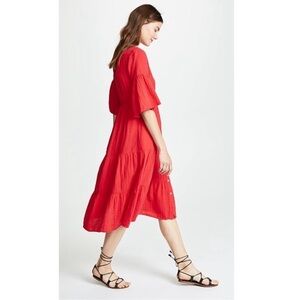 Xierna Kendall Red Cotton Gauze Midi Dress